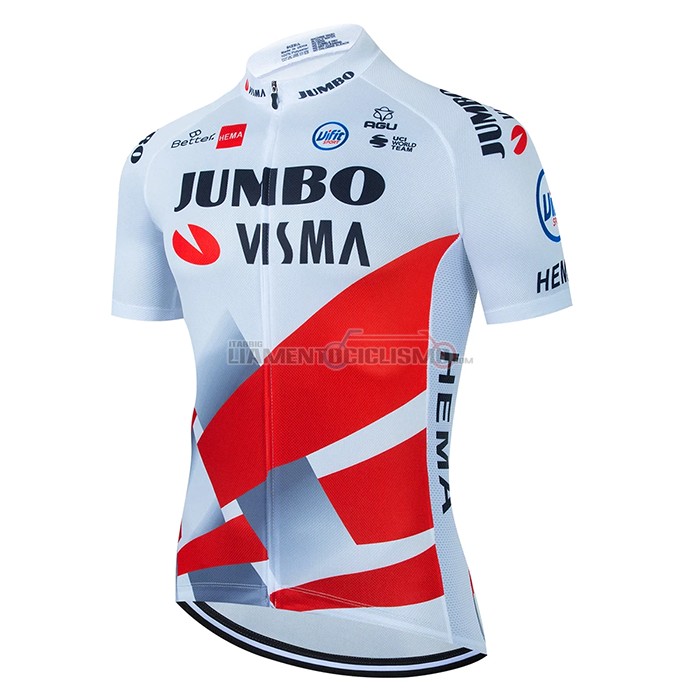 Abbigliamento Ciclismo Jumbo Visma Manica Corta 2022 Rosso Bianco